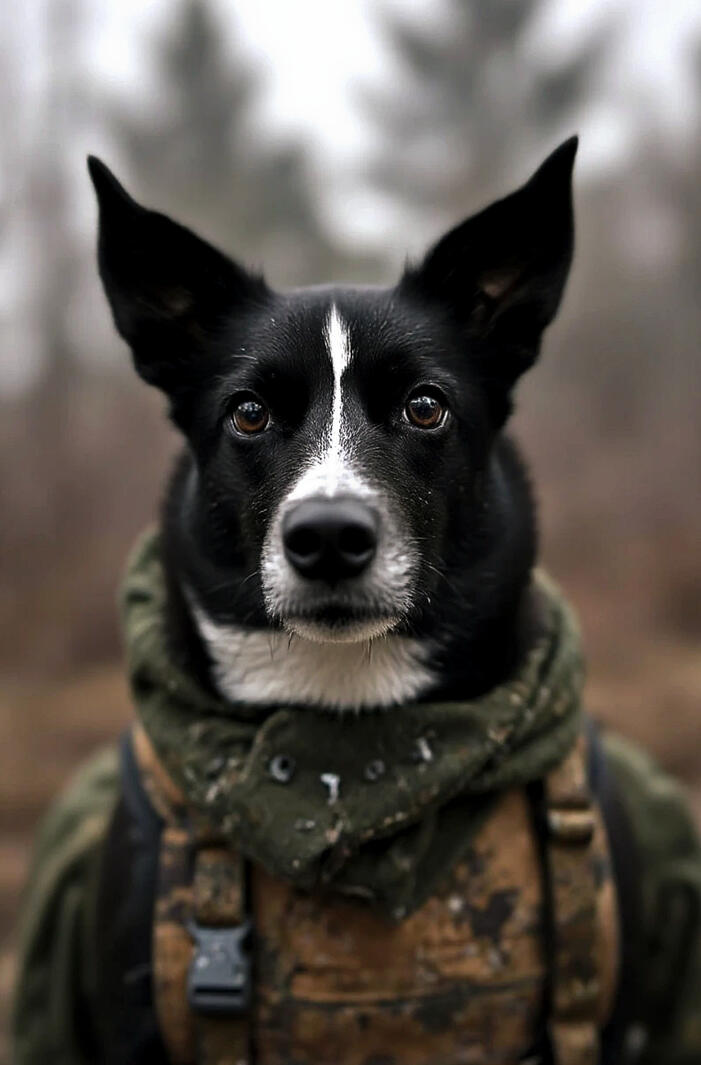 Dog in tactical military outfit